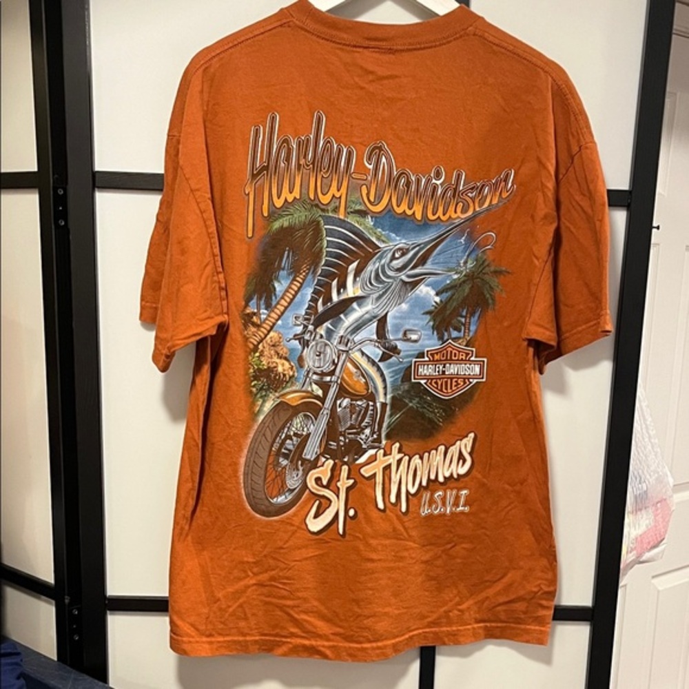 Harley-Davidson St. Thomas Fishing USVI Orange Graphic T-Shirt